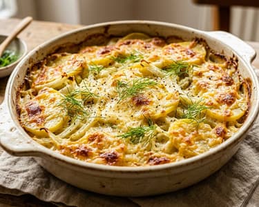 Potato and Fennel Casserole | Crispy with Mountain Cheese