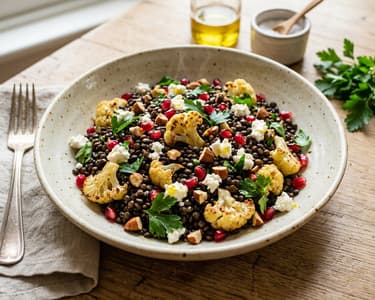 Lauwarmer Beluga-Linsensalat | Mit Backrohr-Karfiol & Feta