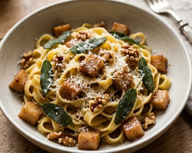 Tagliatelle mit geschmortem Knollensellerie | Salbeibutter & Walnüsse