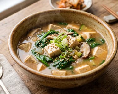 Doenjang-guk mit Tofu & Spinat | Wärmende koreanische Suppe