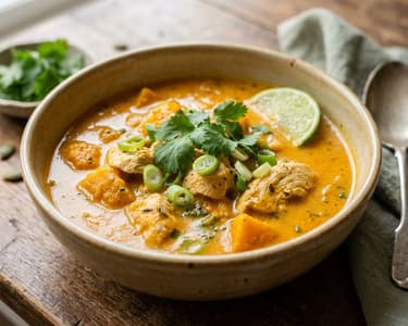 Cremige Thai-Kürbis-Hendlsuppe | Aromatisch mit Kokosmilch