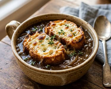 Französische Zwiebelsuppe mit Noilly Prat & Comté | Fein gratiniert