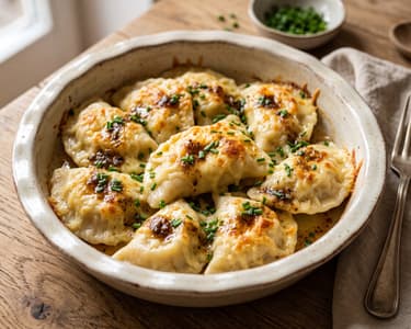 Überbackene Osttiroler Schlipfkrapfen | Mit Erdäpfelfülle & Bergkäse