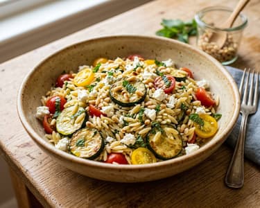 Orzo-Salat mit Zucchini & Feta | Mediterraner Genuss
