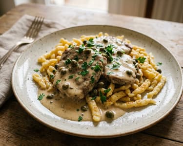 Old Viennese Beef Kaiserschnitzel | In a delicate caper cream sauce
