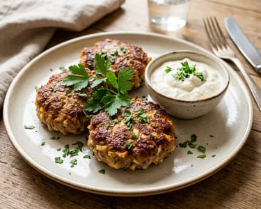 Minced Meat and Parsnip Patties with Apple-Horseradish Sour Cream