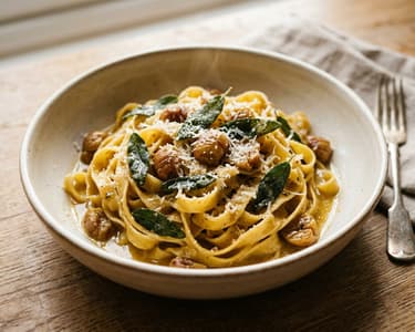 Tagliatelle mit gebratenen Maroni & Salbeibutter