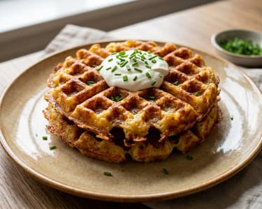 Gebackene Erdäpfel-Waffeln mit Bergkäse aus dem Backrohr