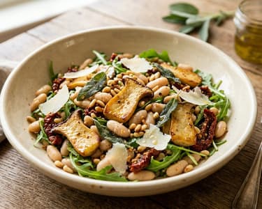 Toskanischer Bohnensalat | Mit Backrohr-Kräuterseitlingen