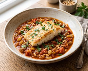 Bacalao a la catalana | Tender cod with raisins & pine nuts