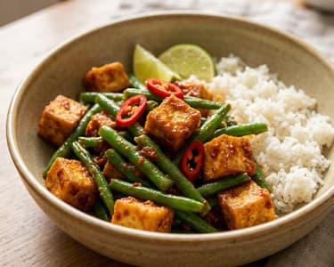 Pad Prik Khing Tofu | Crispy Thai Wok Tofu with Green Beans