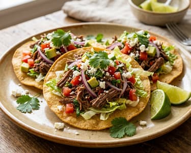 Mexikanischer Salpicón de Res | Zarter Rindfleischsalat auf Tortillas