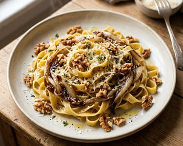 Tagliatelle mit karamellisiertem Chicorée & Walnüssen | Feinherber Herbstgenuss