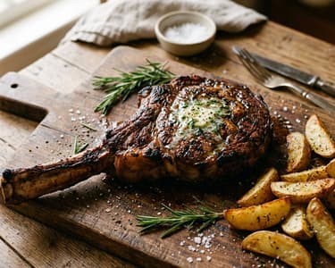 DRY AGED Tomahawk Steak mit Kräuterbutter & Rosmarin-Erdäpfeln