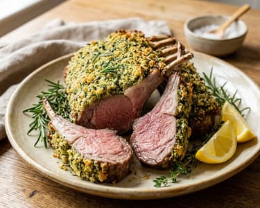 Griechische Lammkrone mit Kräuterkruste | Zartes Ofenlamm