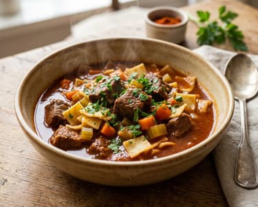 Pannonischer Rindfleisch-Fleckerltopf