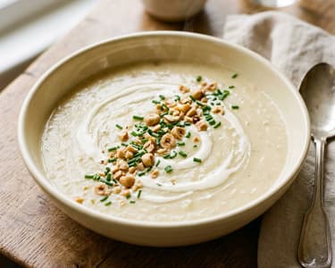 Französische Soupe Soubise mit Haselnüssen