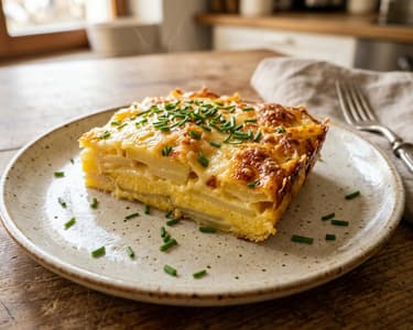Erdäpfel-Polenta-Auflauf | Knusprig mit Bergkäse überbacken