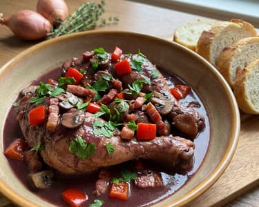 Coq au Vin | Klassisches Hendl in Rotwein