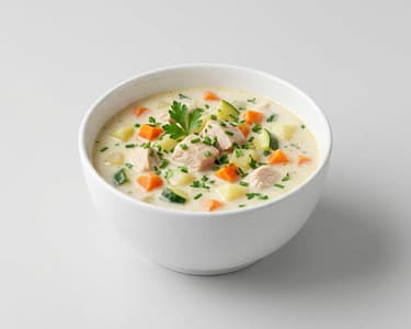Cremige Hühnersuppe mit Gemüse