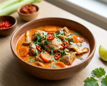 Rotes Hendl-Curry mit Kokosmilch und Gemüse