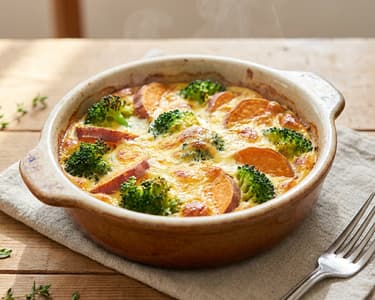 Überbackener Brokkoli mit Süßkartoffeln