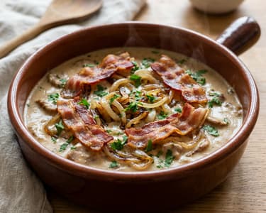 Ragout vom Schweinslungenbraten mit Speck & Obers