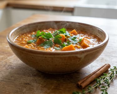 Rote Linsensuppe mit Süßkartoffeln | Proteinreich & Schnell