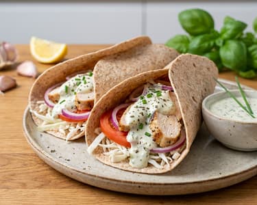 Vollkorn-Tortilla mit Kräuterdressing und Hendl