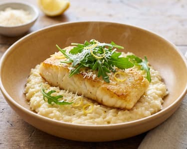 Kabeljau auf Zitronen-Risotto mit Rucola