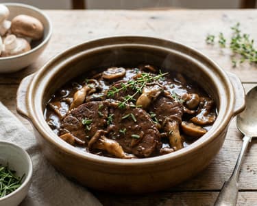 Geschmortes Rindfleisch mit Pilzen