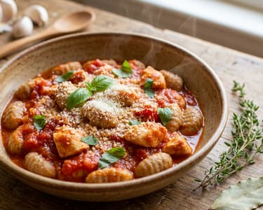 Gnocchi mit Paradeisersauce und Hendl