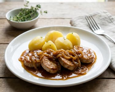 Schweinsmedaillons mit Zwiebelsauce