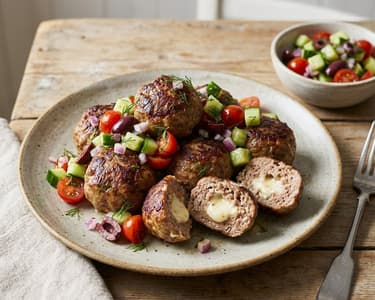Schweinslaibchen mit Feta & Oliven-Salsa