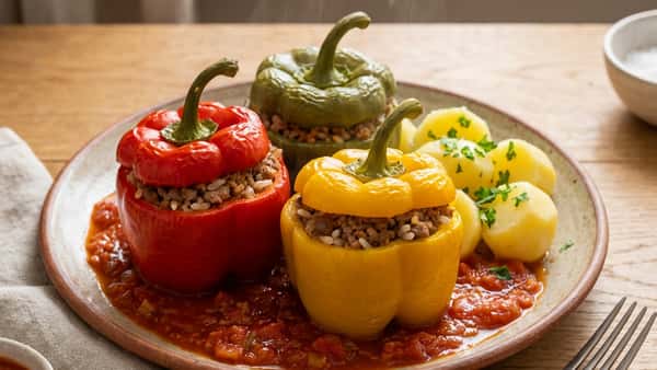 Klassische gefüllte Paprika in Paradeisersauce