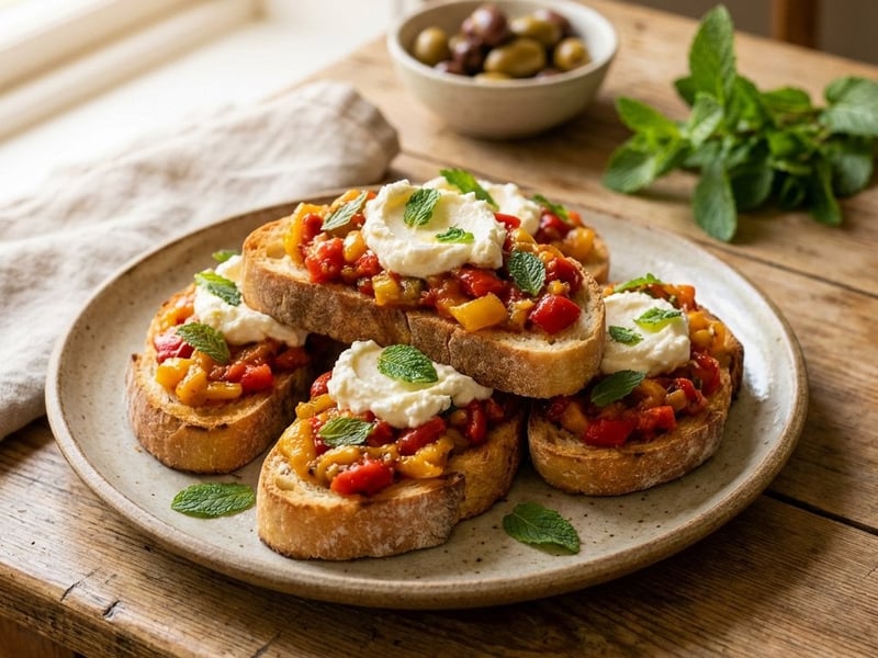 Paprika-Tapenade mit Mascarpone und Minze