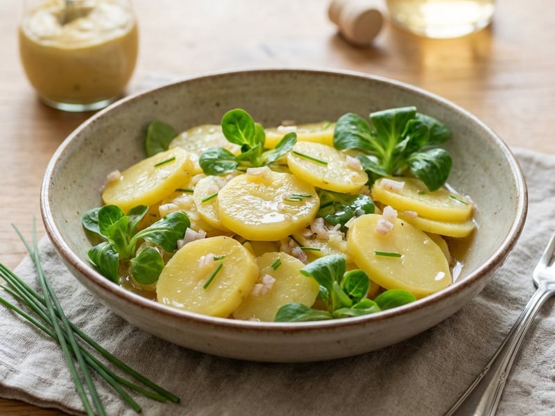 Erdäpfelsalat mit Vogerlsalat & Schalotten