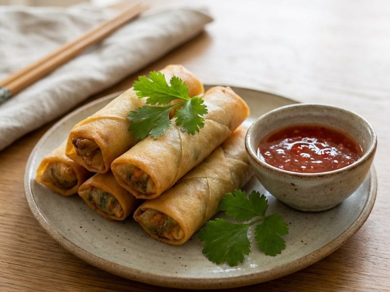 Crispy Vegetable Spring Rolls with Spicy Dip