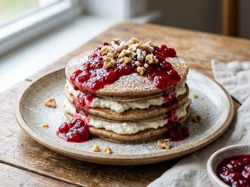 Buchweizen-Palatschinken mit Ricotta und Preiselbeeren