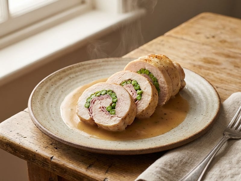 Stuffed Chicken Roulade with Ham and Peas