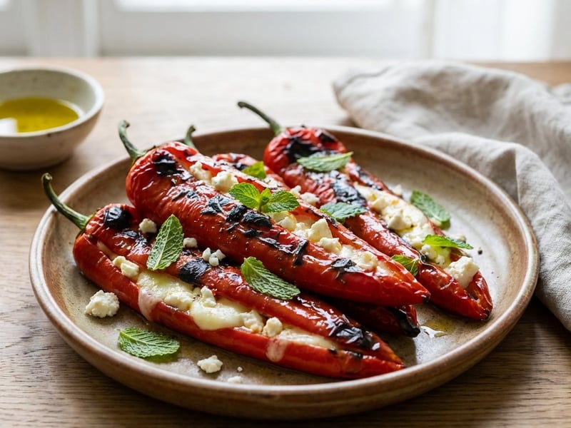 Grilled stuffed peppers with mozzarella and feta