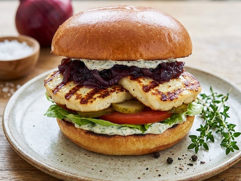 Halloumi Burger mit Zwiebel-Chutney
