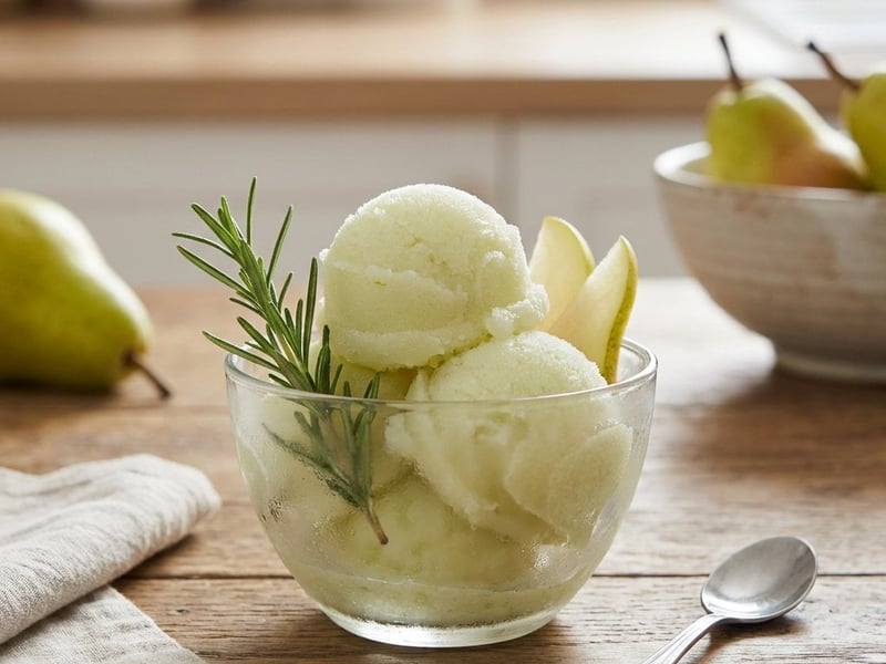 Birnensorbet mit Rosmarin und Wodka