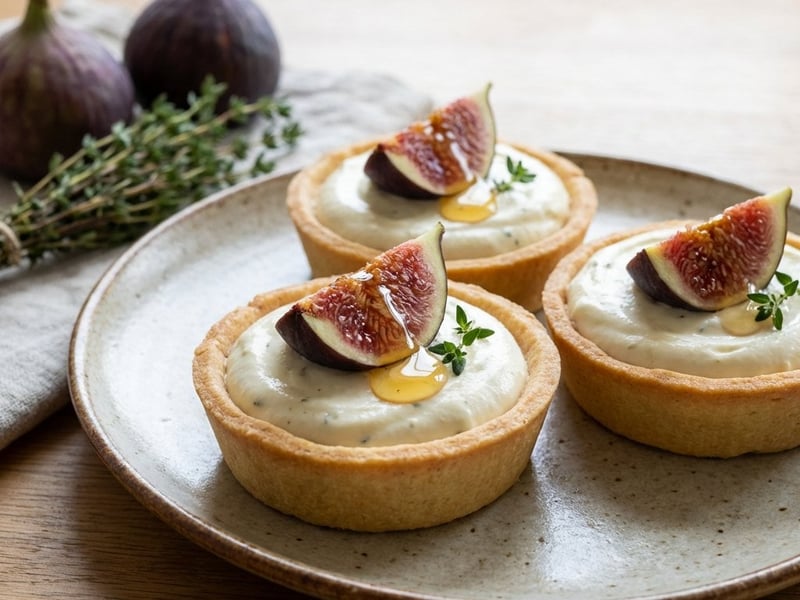 Mürbeteig-Törtchen mit Thymian-Creme und Feigen
