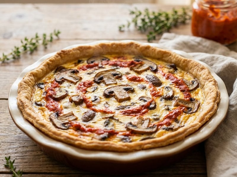 Quiche with Porcini Mushrooms and Ajvar