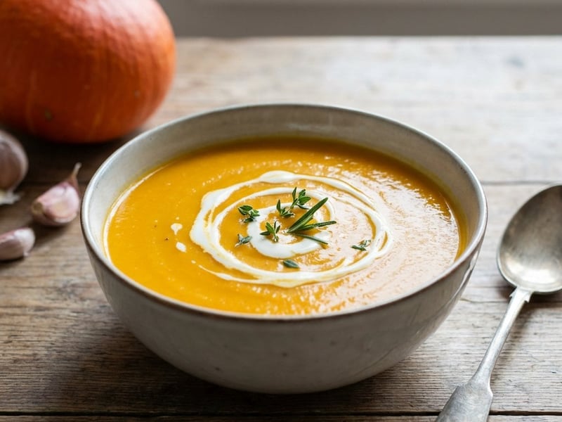 Kürbiscremesuppe aus geröstetem Kürbis