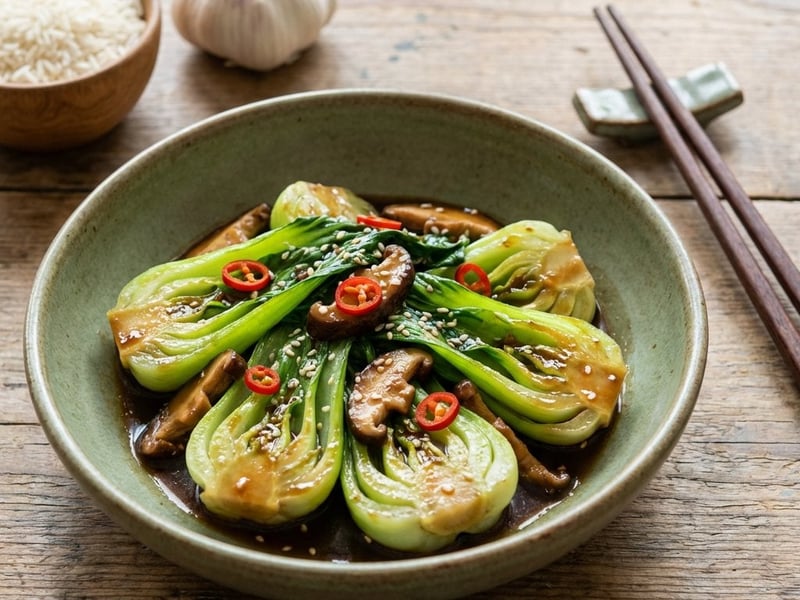 Fried Pak Choi with Shiitake Mushrooms