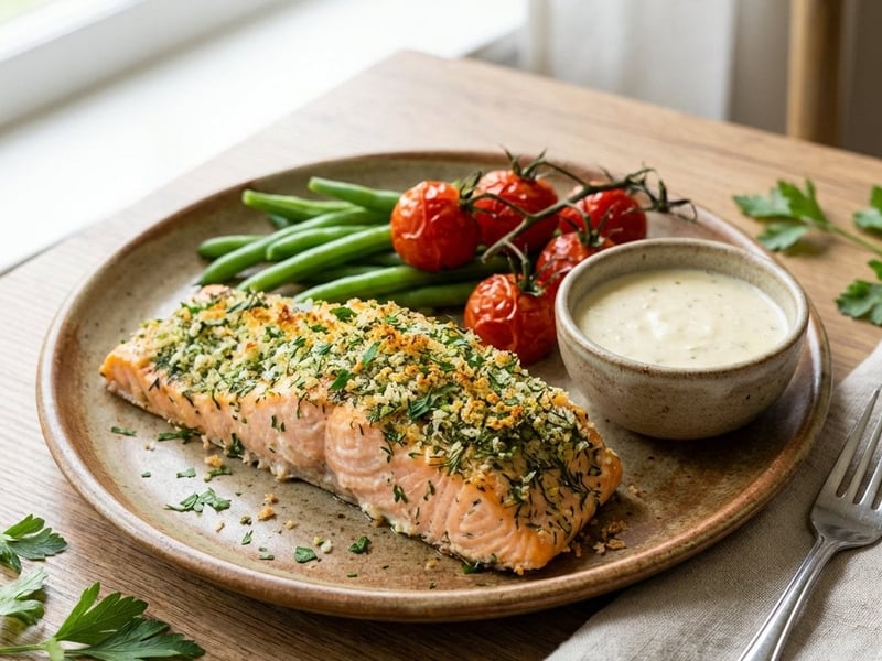 Gebackener Kräuterlachs mit Parmesansauce
