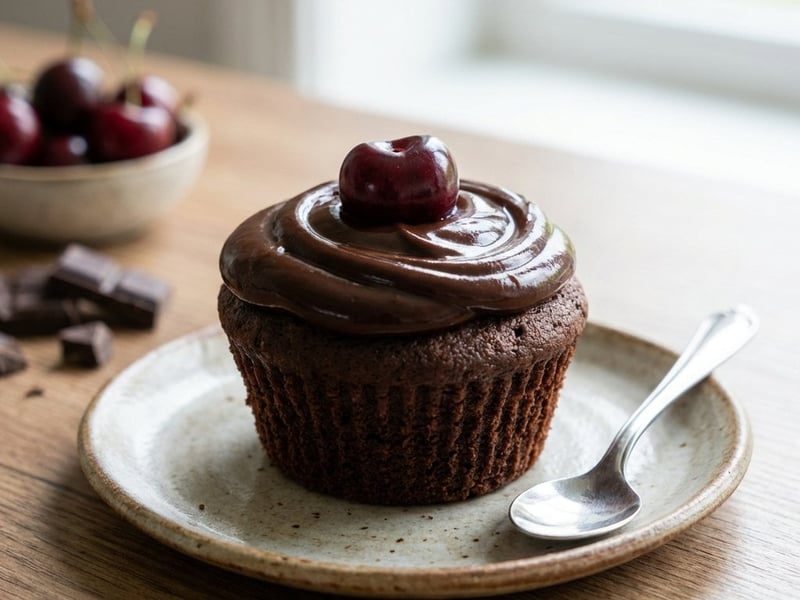 Schokoladen-Cupcakes mit Weichseln
