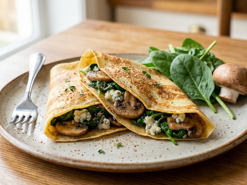 Palatschinken mit Spinat und Roquefort